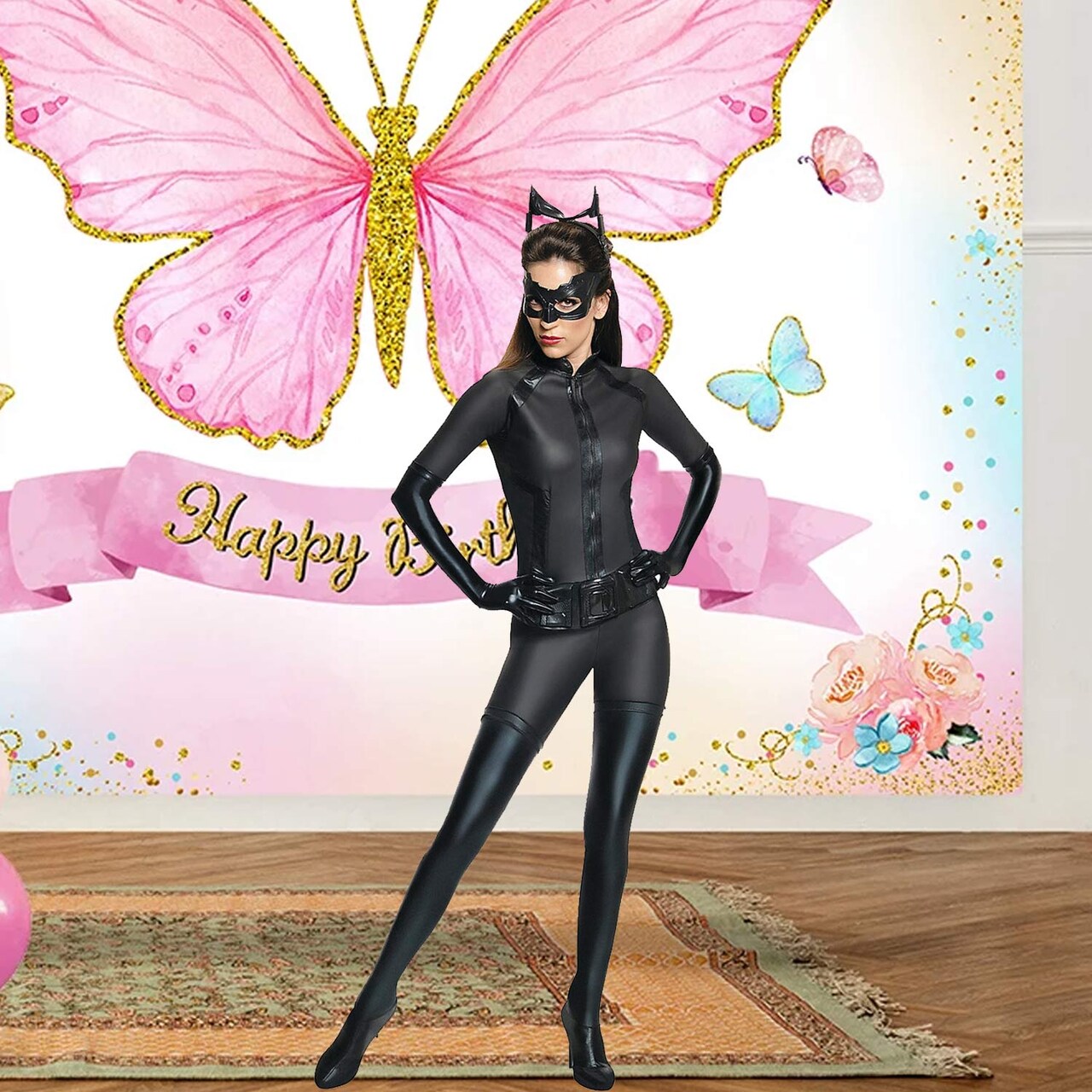 Womens Grand Heritage Catwoman Costume Spandex Jumpsuit Boot Tops Mask and Belt Large